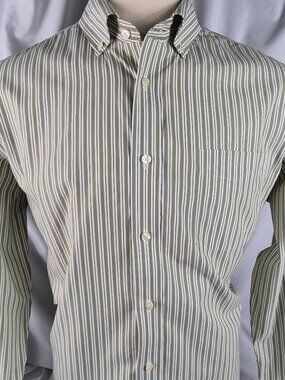 Eddie Bauer Mens Green/White Stripe Long Sleeve Shirt Sz XL